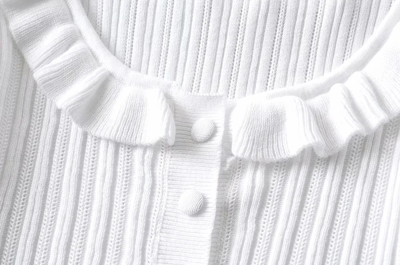 

WOMENGAGA Women Ruffle Folded Neck Rib Crop Knit Cardigan Sweater Sexy Hot Short Woemn Tops TA46