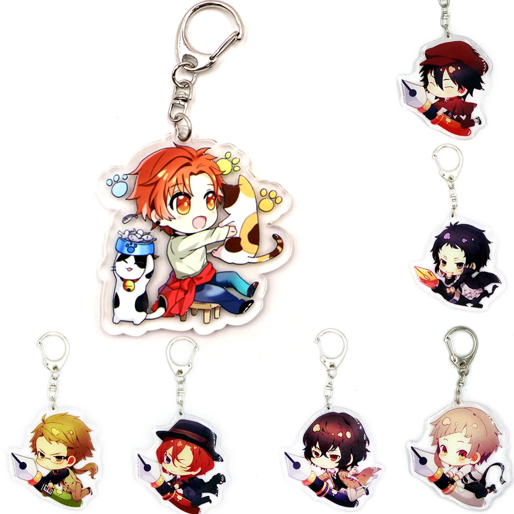 

Bungou Stray Dogs Keychain Dazai Osamu Nakahara Chuya Acrylic Figures Double Sided Acrylic Pendant Key Chain Bag Charm Trinkets