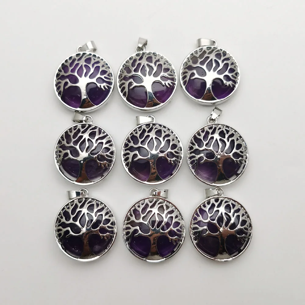 Ожерелье с подвеской в виде дерева аметист сплав натурального камня 12 шт./лот для