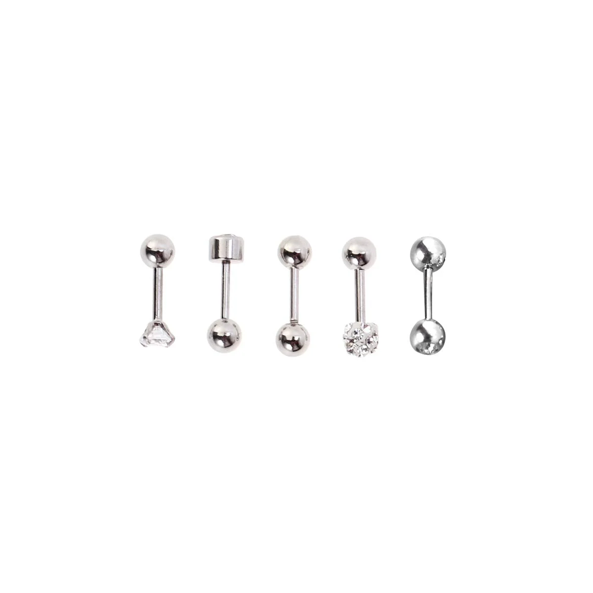 

5Pairs 5 Styles Round Stud Stainless Steel Barbell Earring Set Cartilage Helix Earring Piercings Tragus Cartilage Ear