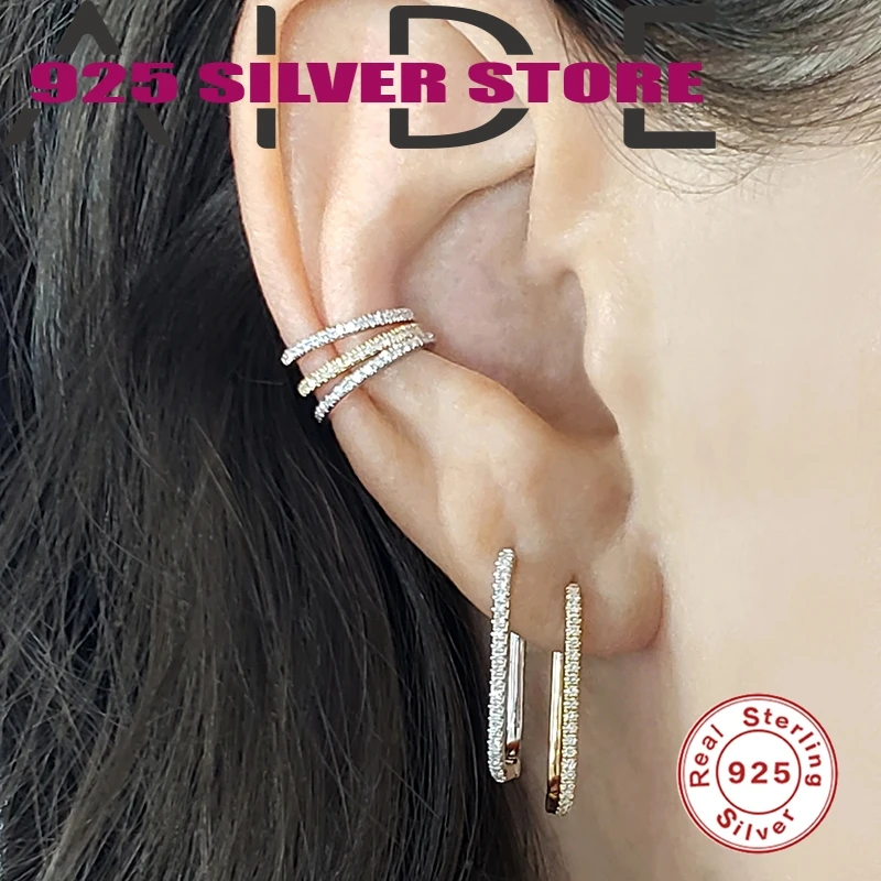 

Aide Women Hoop Earring 925 Sterling Silver U-shaped Micro-inlaid Crystal Brincos All-match Earrings For Girls Fine Jewelry