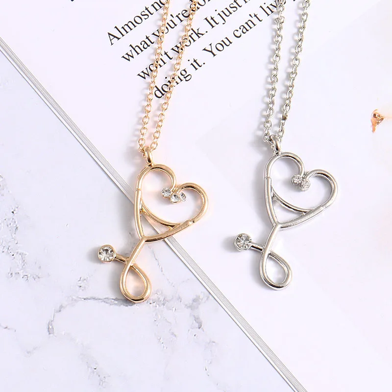 Ожерелье в виде стетоскопа подвеска сердца стетоскоп со стразами|Ожерелья с