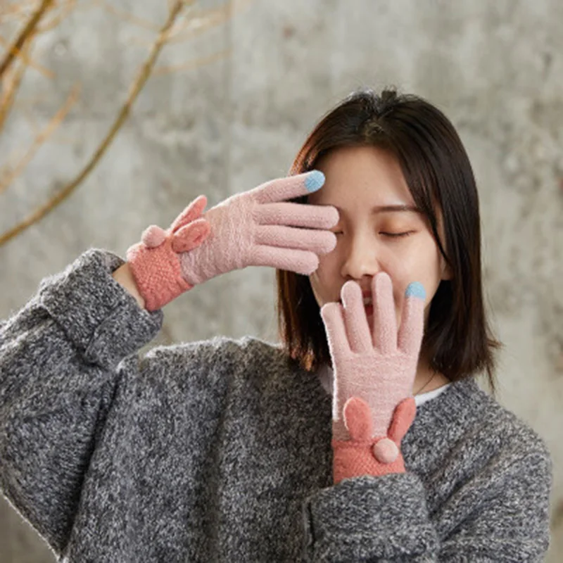 Женские осенне-зимние Акриловые эластичные вязаные теплые варежки на весь палец