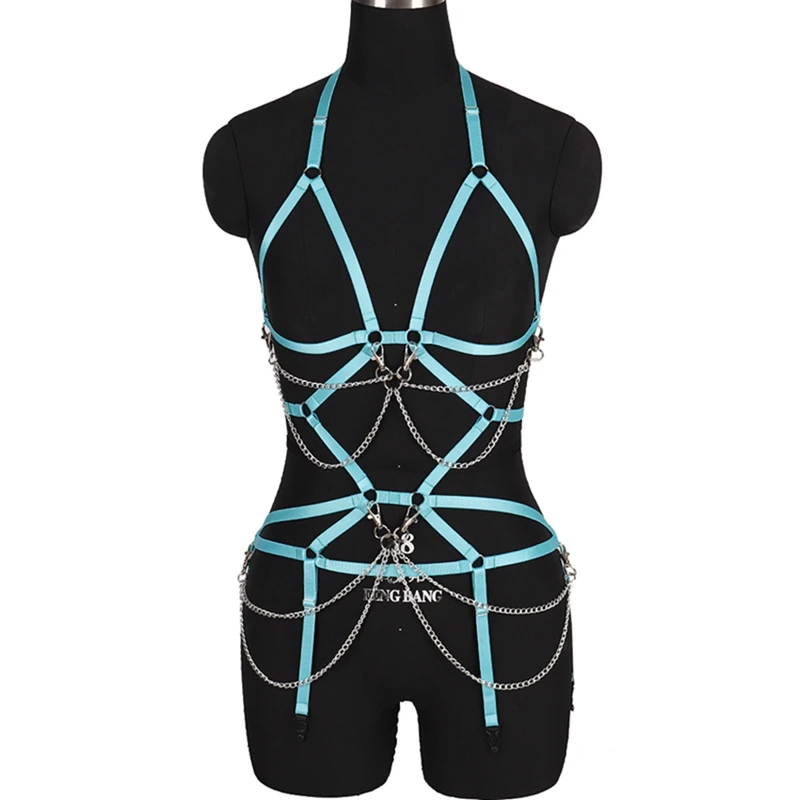 Ремешками бюстгальтер полный бондаж полый корпус с металлической цепью клетка