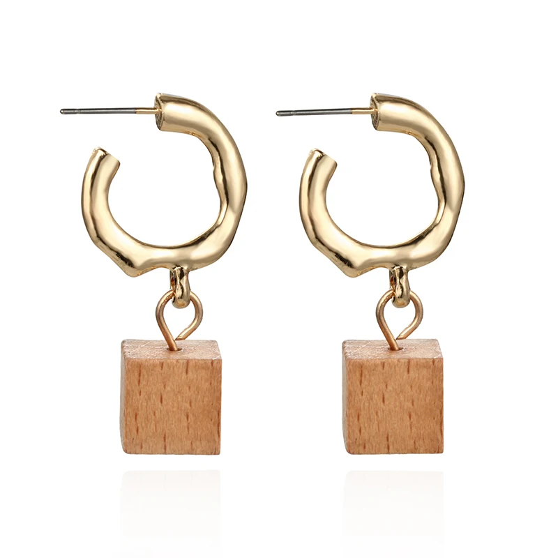 Новинка 2019 корейские массивные квадратные деревянные серьги геометрические