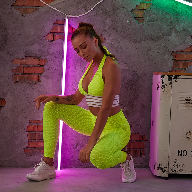Женские леггинсы CHRLEISURE 2 шт./компл. спортивная одежда однотонные полосатые