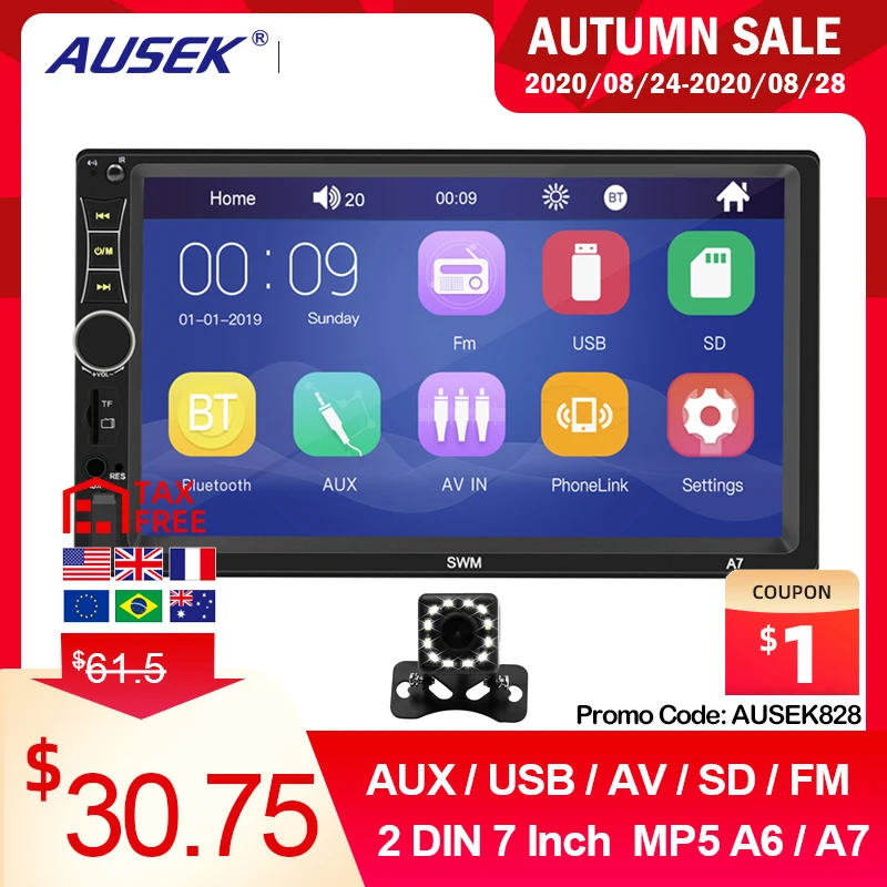 Автомобильное радио AUSEK 2din 7 &quotс сенсорным экраном Mirrorlink Bluetooth стерео Мультимедиа