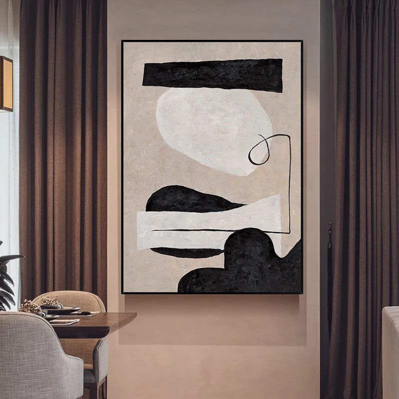 Hand painted abstract oil painting porch restaurant decorative modern minimalist nordic morandi wall geometric | Дом и сад