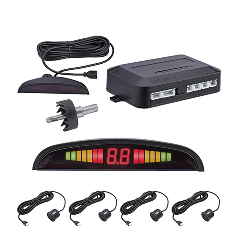 LED Display Car Parking Sensors 4 Radars Kits 22mm Ultrasonic Monitor Detector System Automobile Security Alert System