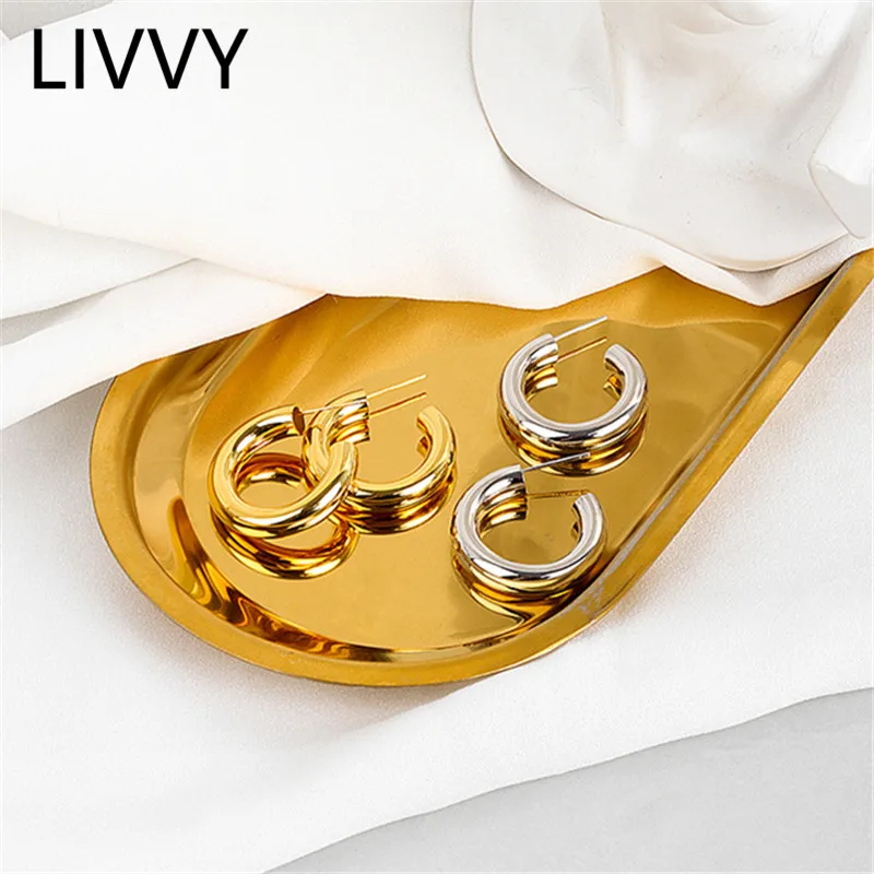 

LIVVY Silver Color Metal Circle Hoop Earrings For Women Exaggerated Personality Hot Fashion Jewelry Gift 2021 Trend