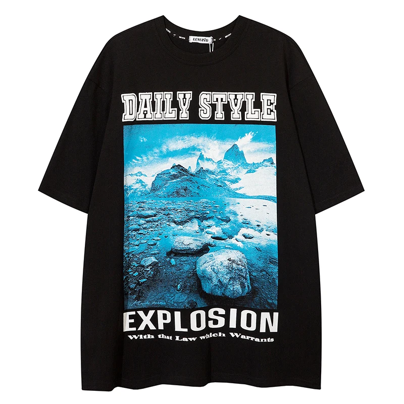 

Футболка мужская оверсайз с коротким рукавом, хлопок, Повседневная рубашка в стиле хип-хоп, с принтом гор, уличная одежда в стиле Харадзюку, ...