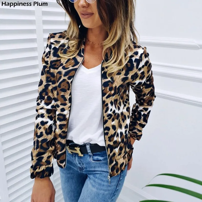 Fashion Women Long Sleeve Jacket Sweater Top Ladies Casual Leopard Print Cardigan Zipper Short Outwear Coat Jacket
