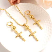 gold ball beads cross jewelry sets for women jesus necklace earrings jewelry sets wedding bride jewelry christmas gifts