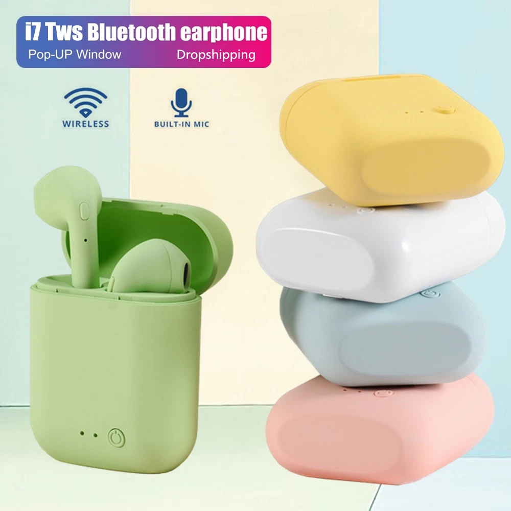 I7 TWS Bluetooth наушники беспроводные красочные мини гарнитура чехол для Iphone Xiaomi Samsung