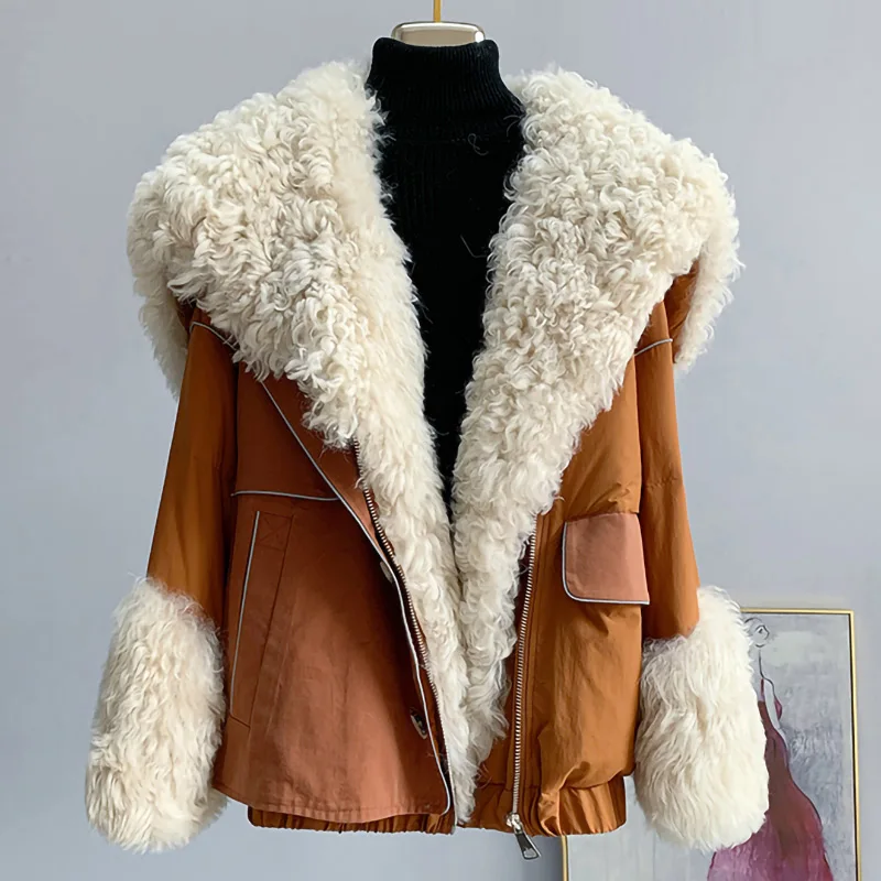 

Women's Real Wool Puffer Coats Winter Goose Down Coats Real Fur Lady Jackets Thick Overcoats Fashion Female FL3764