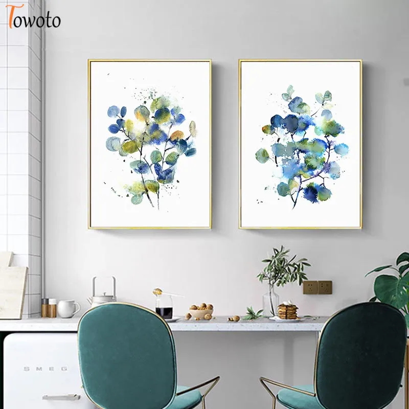 Абстрактная живопись растений фиолетового и синего цвета на холсте для гостиной