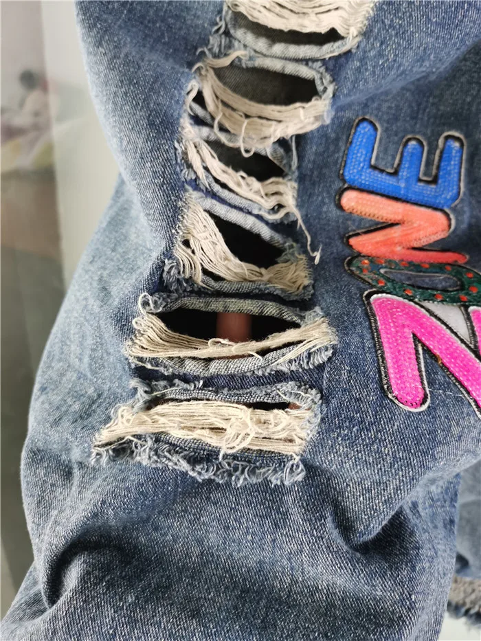 Женские джинсовые комбинезоны модные Слюнявчики с блестками и надписями