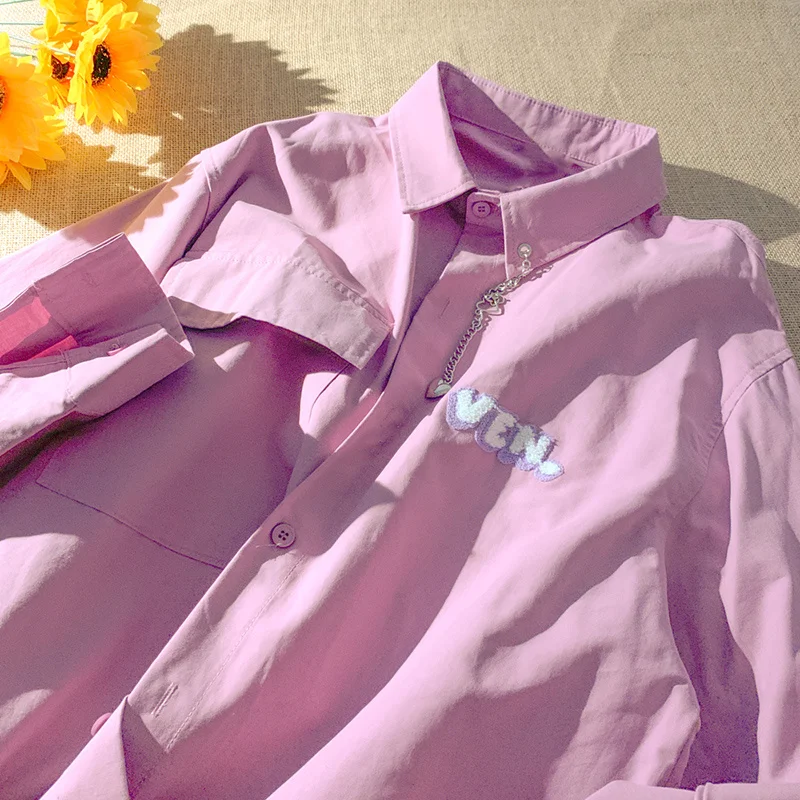 

Рубашка с вышивкой в гонконгском стиле Женская свободная рубашка с цепочкой в Корейском стиле Харадзюку модное пальто