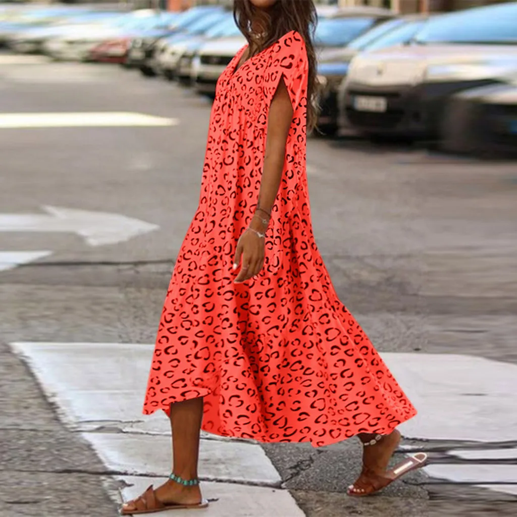 Женские платья V образным вырезом короткое платье богемского Цветочные печати