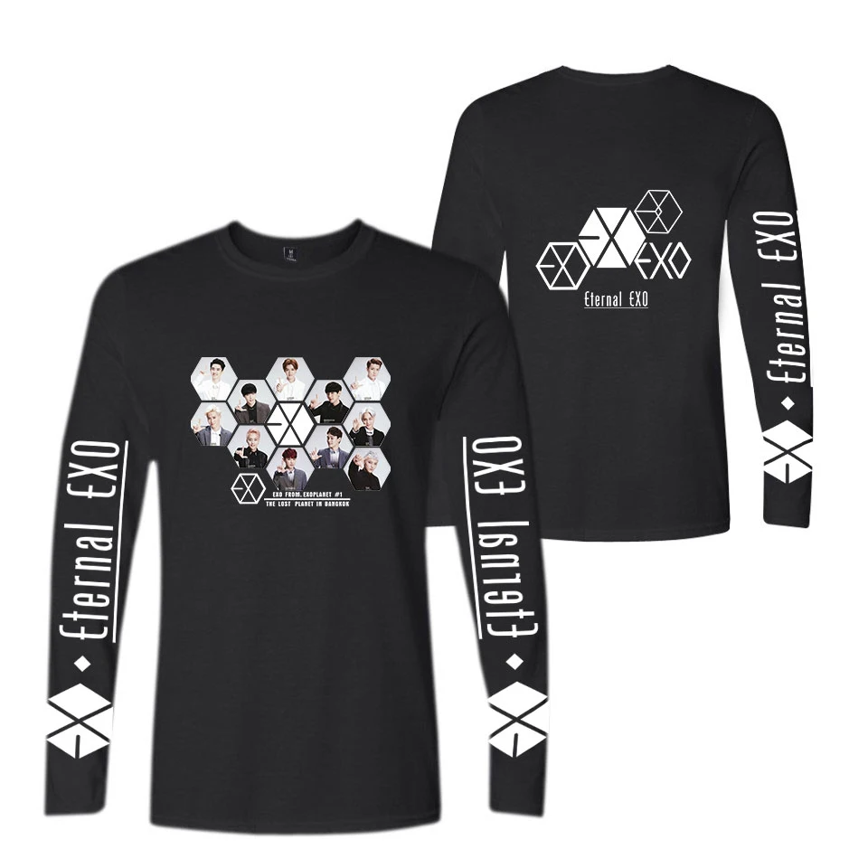 Корейская команда пения группы EXO летняя футболка с длинным рукавом принтом букв