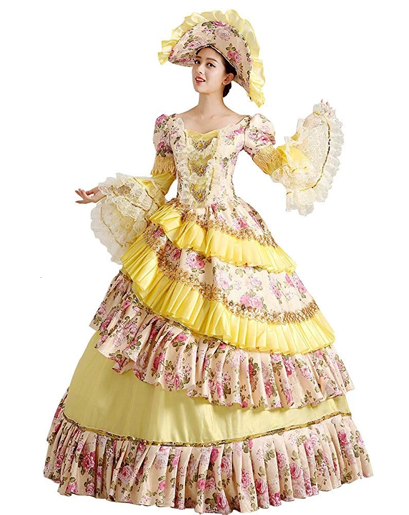 

Женское бальное платье, желтое бальное платье в стиле рококо, барокко, Марии-Антуанетты, эпохи Возрождения 18 века