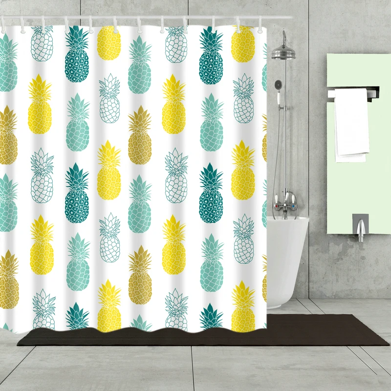 

Cartoon Pineapple Shower Curtain Set with 12 Hooks Natural Plants Bathroom Decoration Washable Polyester Fabric