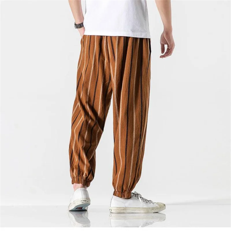 

Sweatpants Men's Casual Men's Full-size Loose Striped Cotton And Linen Fashionable Pant Pant Men's Tracksuit Streetwear Clothing