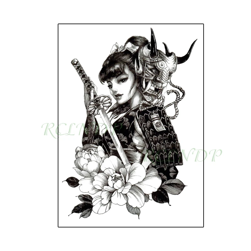 Водонепроницаемая Временная наклейка на татуировку в японском стиле воин