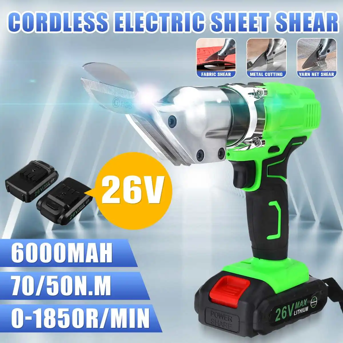 

26V 990W Portable Cordless Rechargeable Electric Scissor Metal Sheet Shear Cutter Scissors Power Tool 26V With 6000mAh Battery