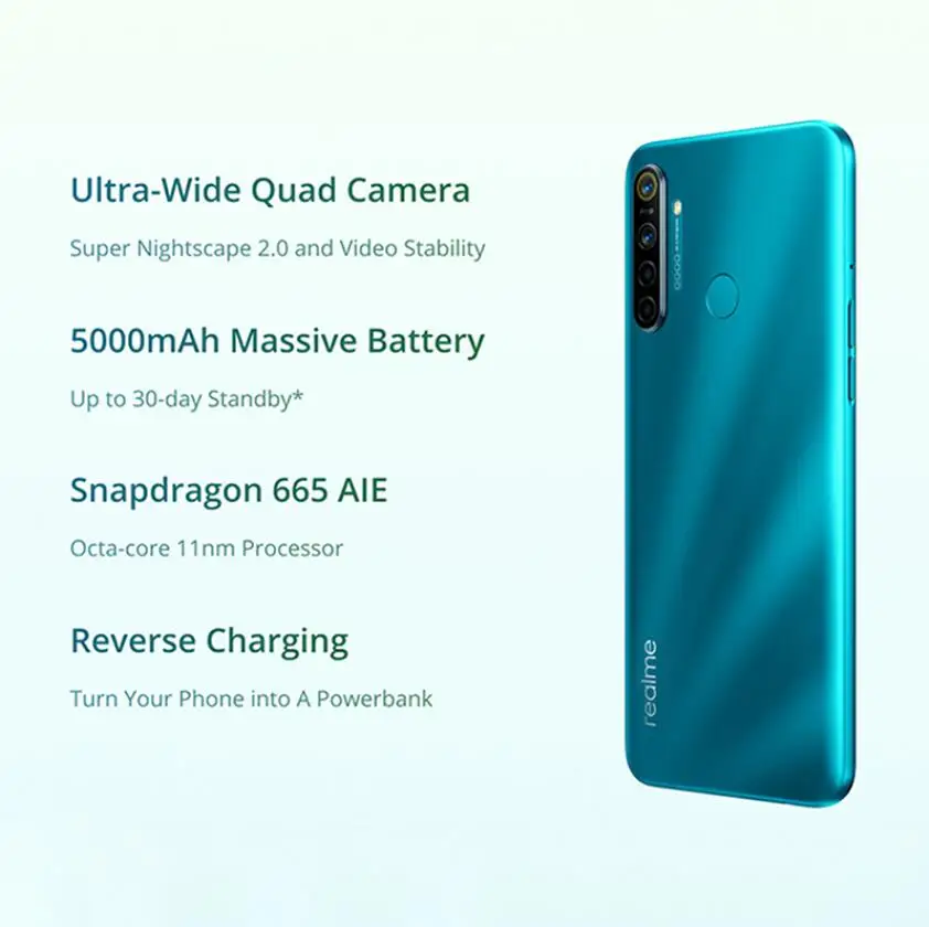 Глобальная версия realme 5i 4 Гб RAM 64 ГБ ROM мобильный телефон Snapdragon 665 AIE 12MP Quad Camera 6 5
