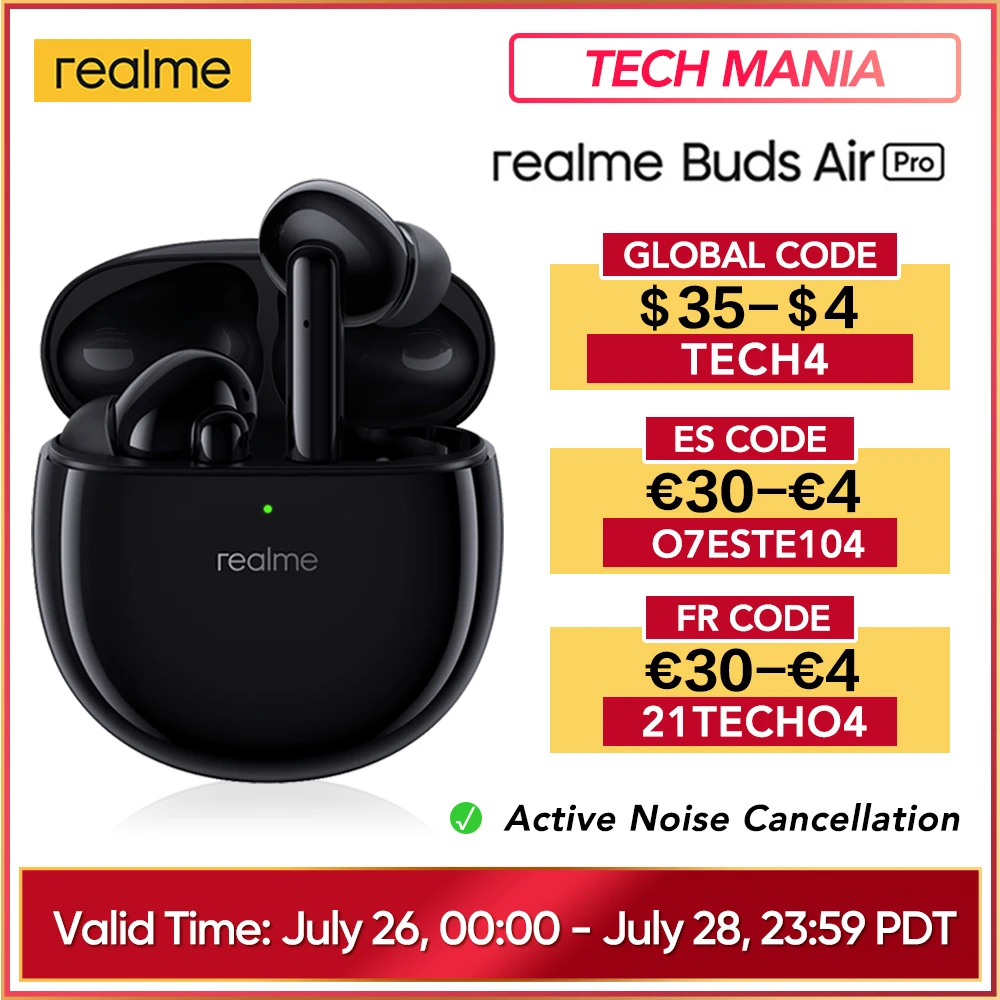 

realme Buds Air Pro ANC ENC Active Noise Cancellation Bluetooth 5.0 headset 10mm Bass Boost Driver Headphones Wireless Earphone