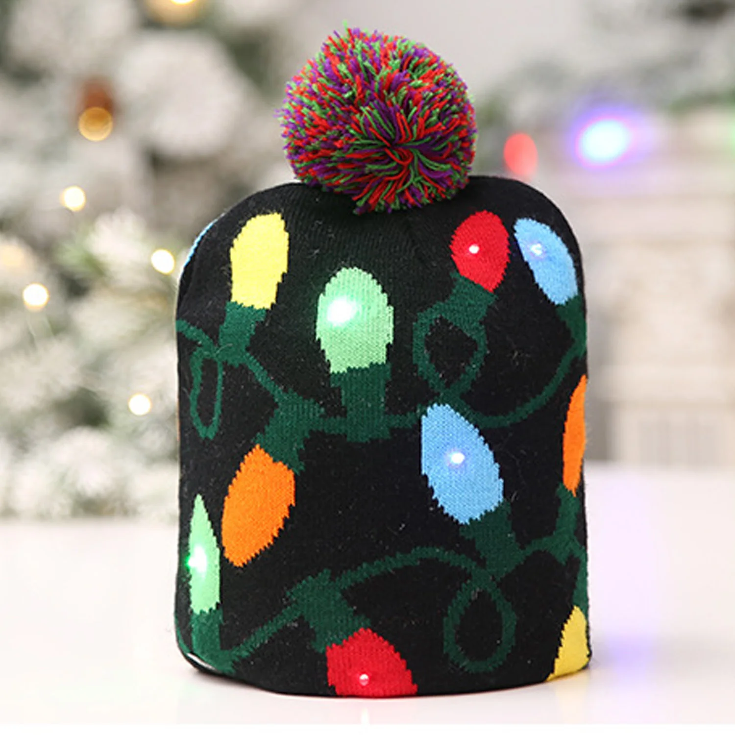 Behogar/Модная теплая вязаная шапка унисекс со светодиодной подсветкой для