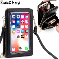 brand design cellphone wallet for women small shoulder bag touch creen phone pocket mini leather crossbody hand bags lady purse