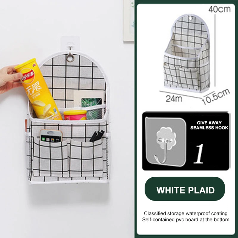 

1pcs Punch-free Wall-mounted Storage Bag Bedside Storage Storage Bag Dormitory Phone Book Magazine Storage Bag with Hook Bed Bag