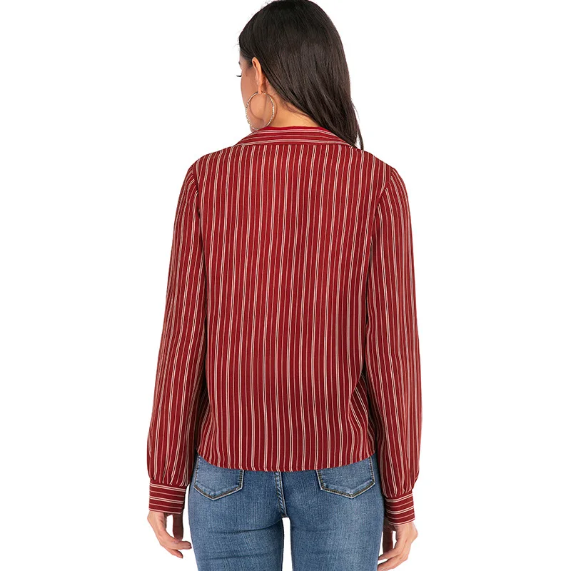 

Womens Tops and Blouses Women's New 2020 Autumn Office Lady V-neck Slim Fit Women Blouses Casual striped