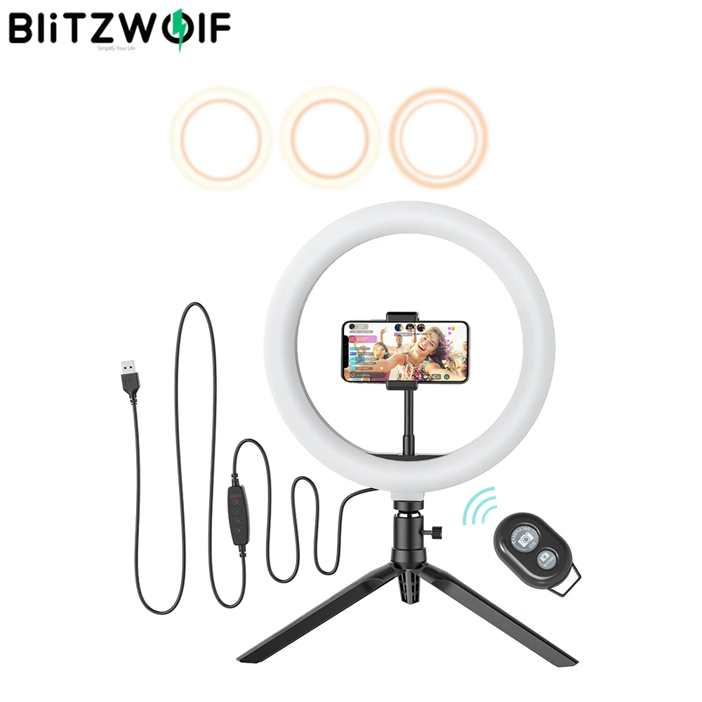 

BlitzWolf Selfie Ring Light 10" 26cm Ringlight RGB Led Lamp Dimmable Circle Light with Tripod Stand for Live Video Stream Makeup