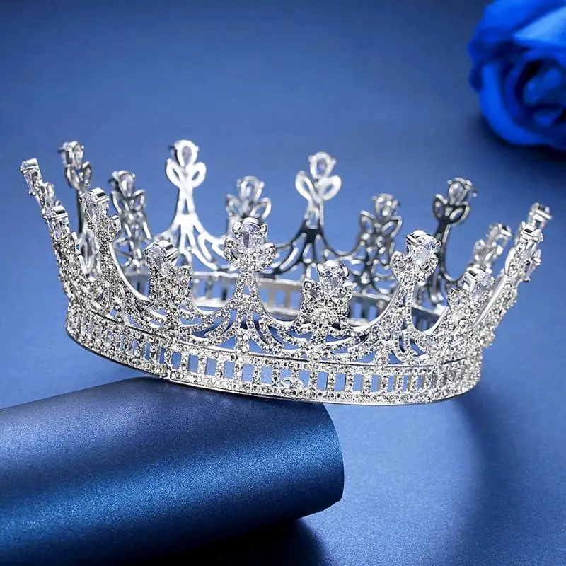 Посеребренный Minlover CZ невесты Тиара короны для женщин полная круглая корона для конкурса красоты королева диадема стразы свадебные аксессуары для волос ювелирные изделия HG181 - Окраска металла: Посеребренный