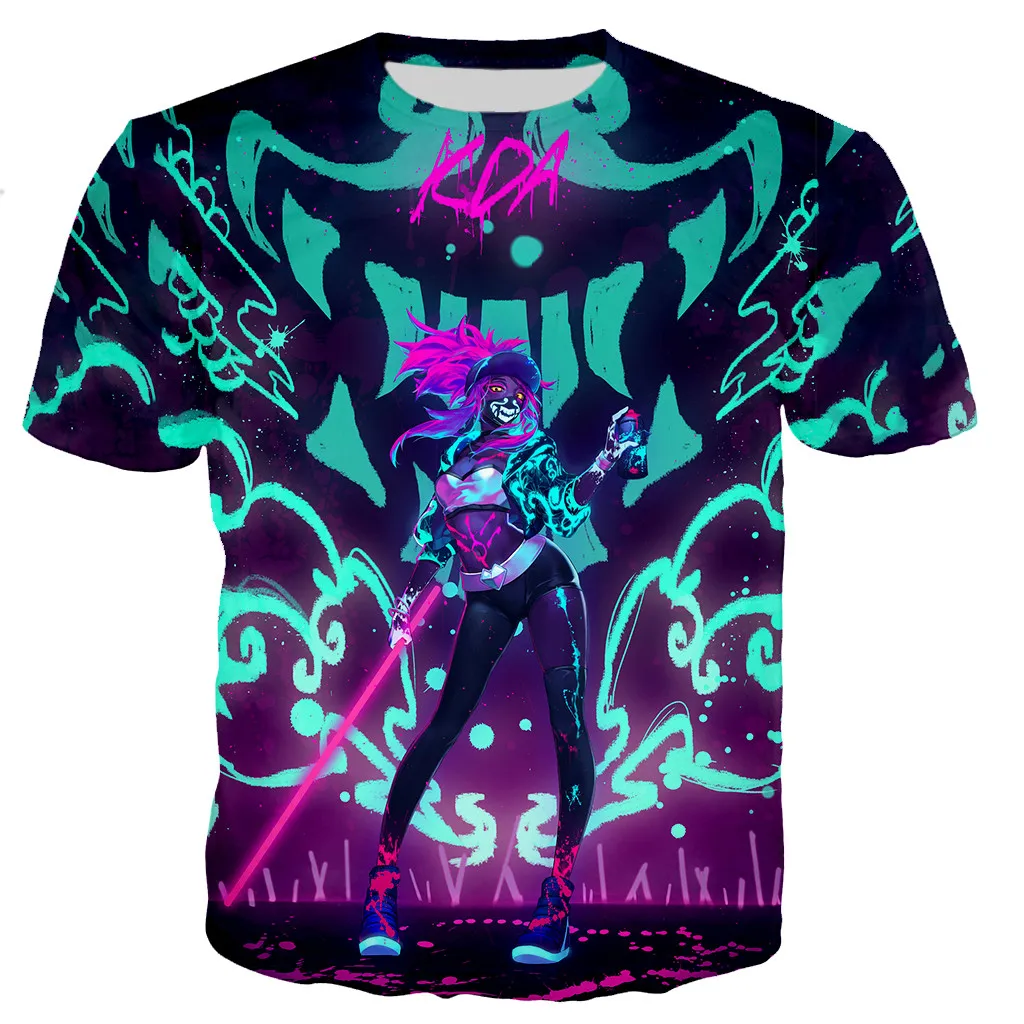 

League of Legends 3d Printing T-shirt Male Female Sexy Akali Short Sleeve Fashion Female Game Character Shirt Casual Breathable