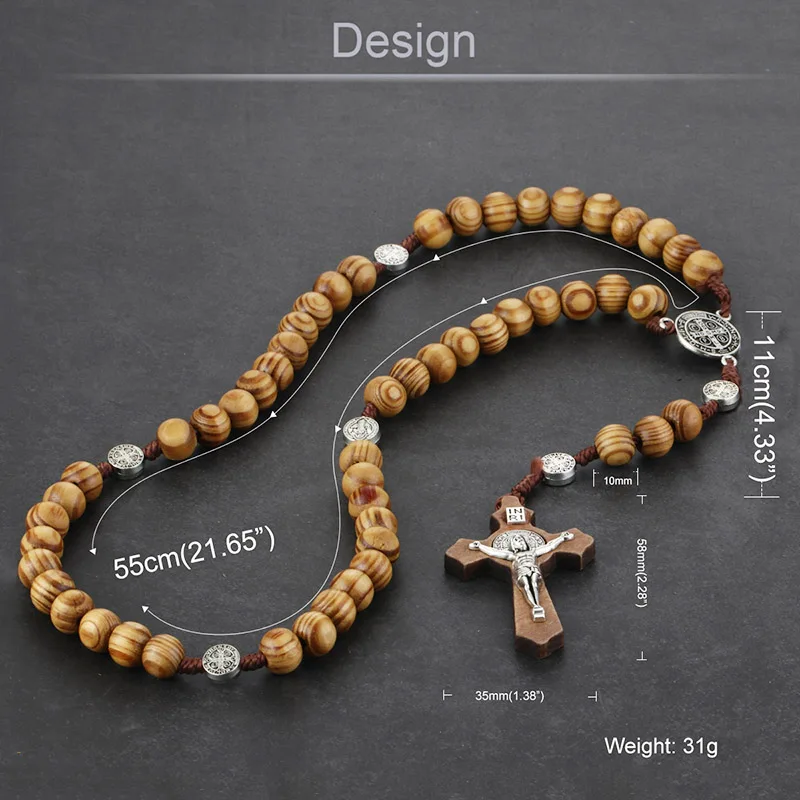 Религиозный деревянный античный крест четки ожерелье с подвеской s Jesus святой Бенедикт бисерное ожерелье для мужчин и женщин ювелирные изделия подарки воротник