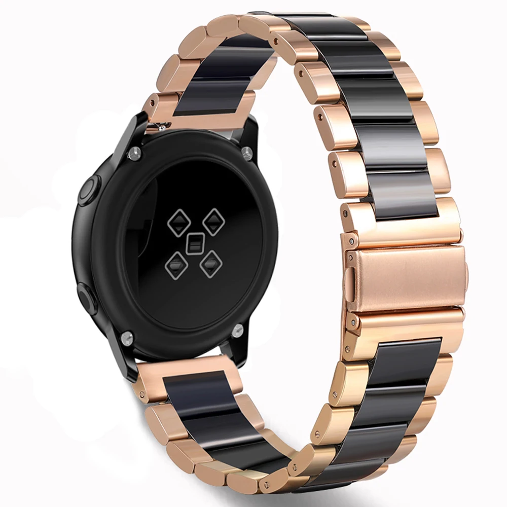 Compatible with Samsung Galaxy Watch 46mm  classic S3 ceramics metal Band strap 22mm Stainless Steel Band Link Strap Rosegold