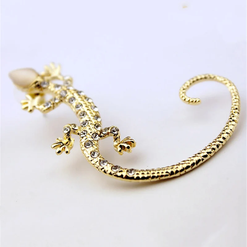 EN 2020 Hot Fashion Exaggerated Gecko Lizard Stud Earrings Elegant Accessories Rhinestone Ear Cuff Luxury | Украшения и