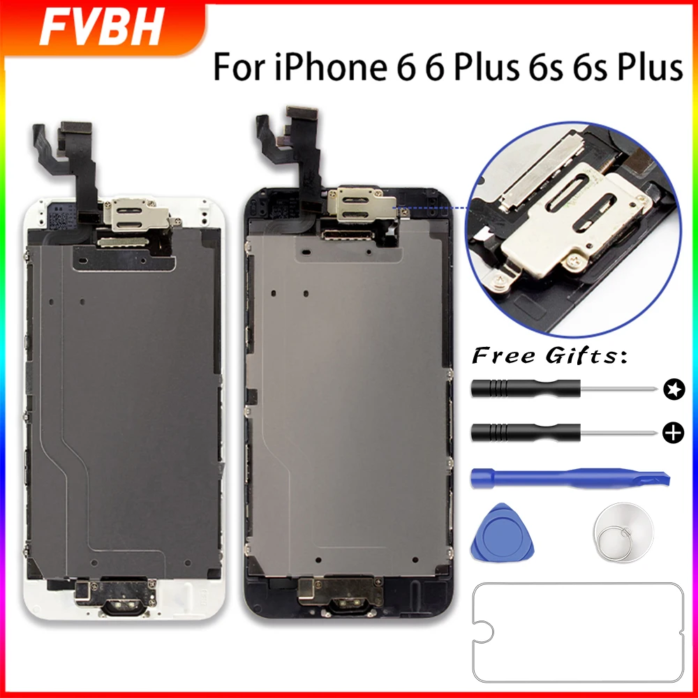Полный комплект в сборе, ЖК-дисплей для iPhone 6, 6s, 6plus, 6s Plus, полный дисплей, сенсорный экран, сменные инструменты для ремонта+ закаленная пленка