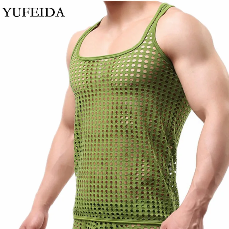 Сексуальное мужское нижнее белье спортивные жилеты ажурные майки дышащие топы