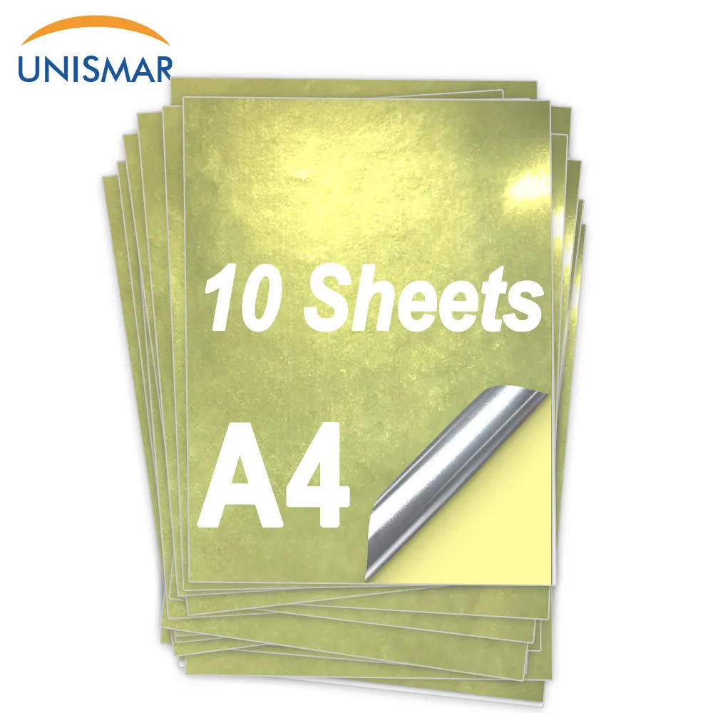 

10 Sheets Gold A4 Paper Printable Vinyl Sticker Paper 210mm*297mm Waterproof Adhesive Printing Paper work for Inkjet Printer