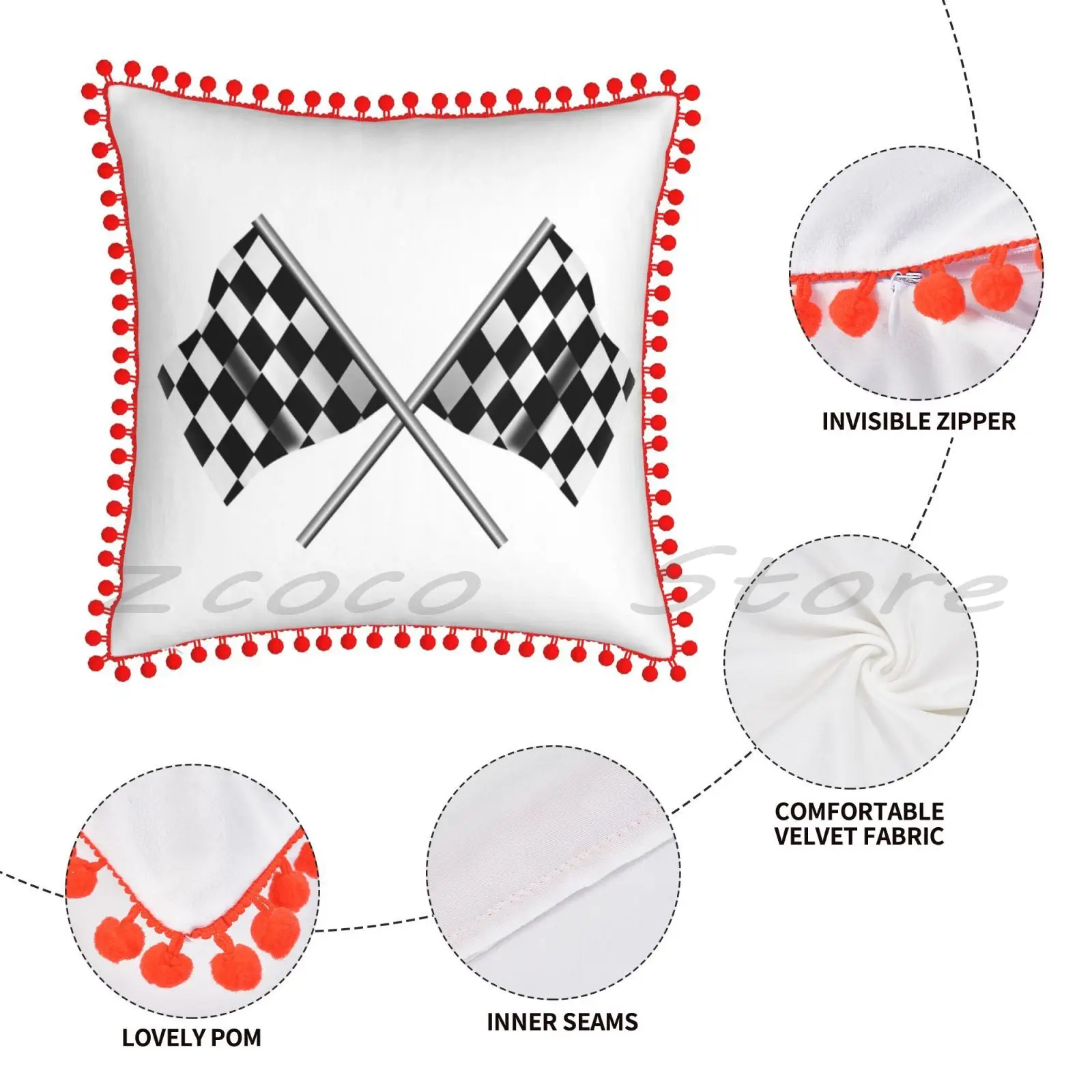 Race. Checkered Flag. Crossed Win Winner Chequered Flag Racing Cars Race On White. Print Customize Pattern Flax | Дом и сад