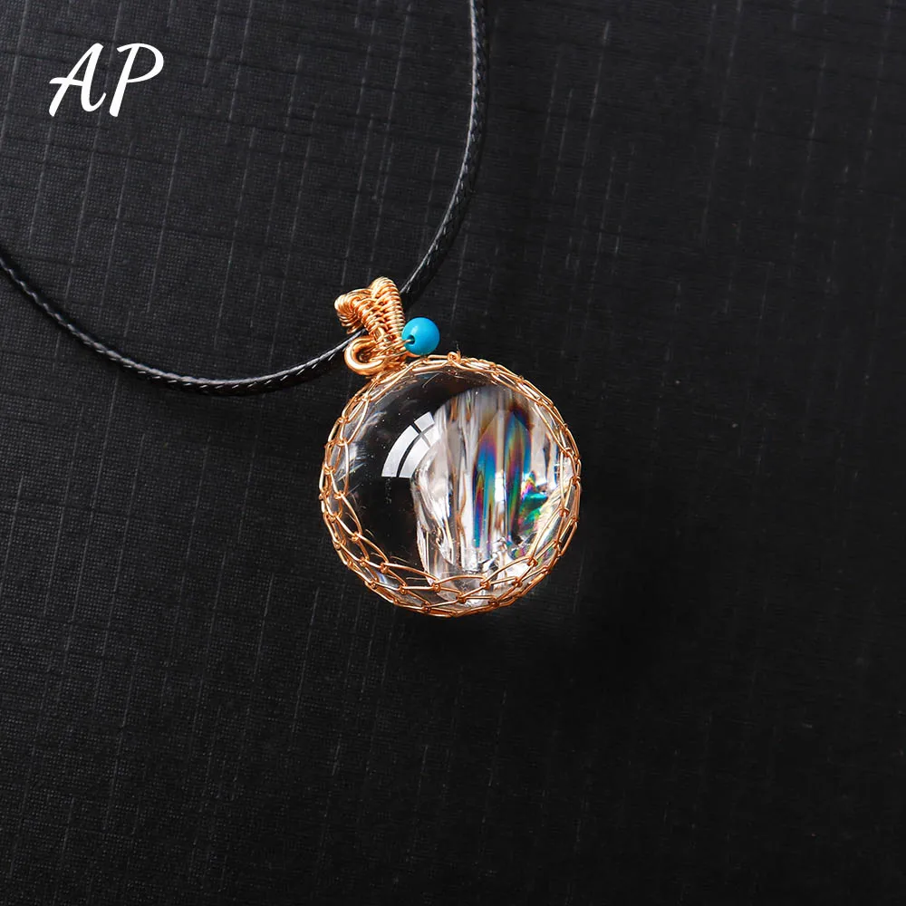 

1 шт. Натуральный прозрачный кварцевый шар, Золотое плетеное Сетчатое ожерелье, Высококачественная Радужная светильник веска с кристаллом ...