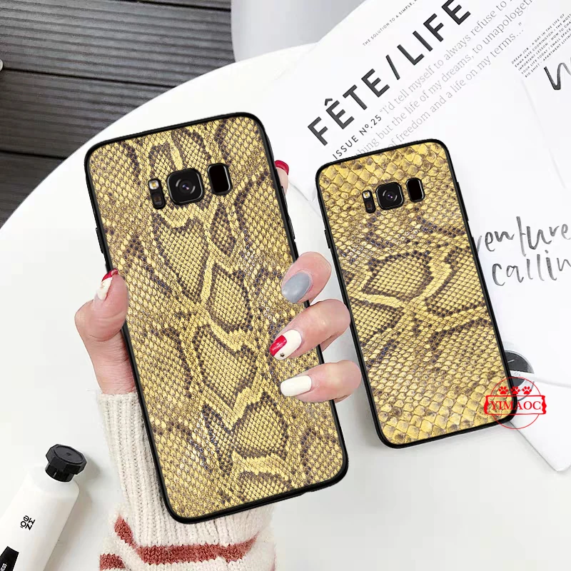 Змея питона кожаный силикон мягкий чехол для samsung S6 S7 край S8 S9 S10 Plus Note 8 9 10 M10 M20 M30 M40