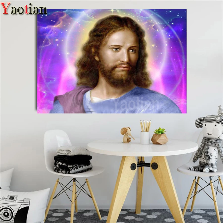 

5D DIY Алмазная вышивка крестиком на рисунке, религиозная Подвеска "Иисус" значок камни в форме ромба/круглый Алмазная вышивка мозаика хобби и ...