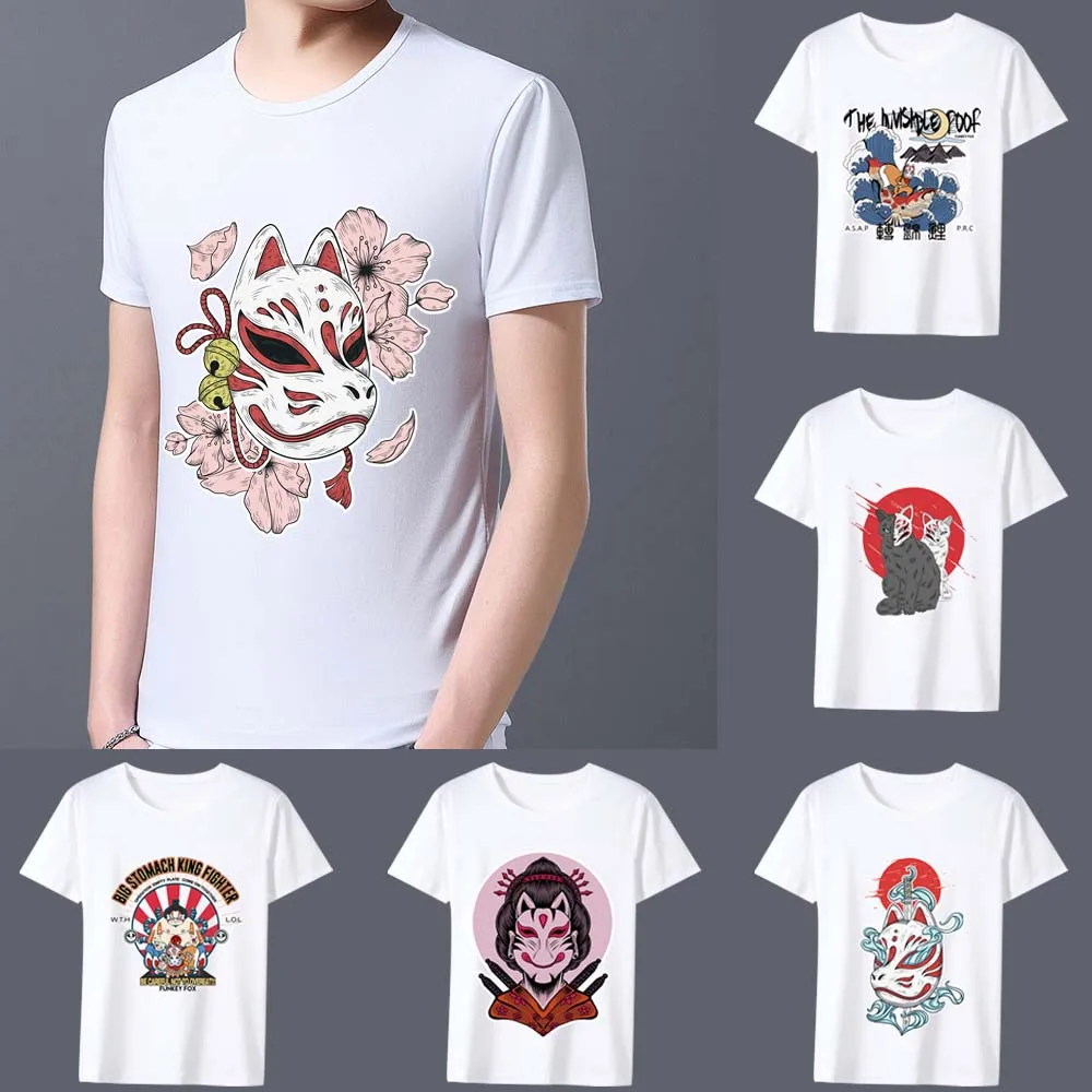 

Men's T-Shirt Japanese Style Comics Mask Pattern Series Male Tee Shirt Dropshipping White Classic O-neck Man Short-sleeved Tops