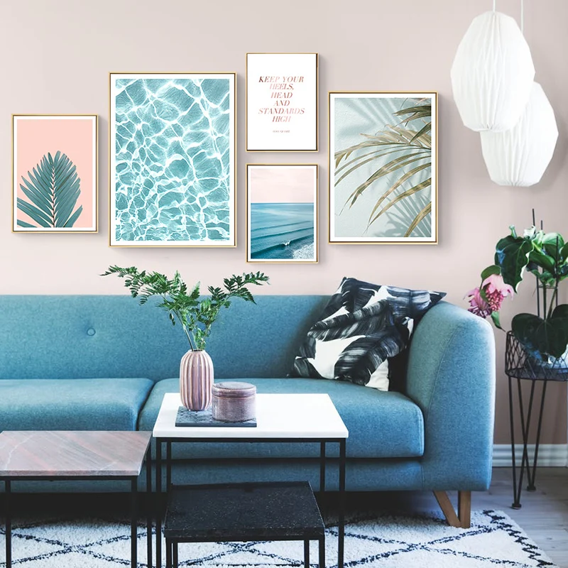 

Ocean Waves Leaf Wall Poster Nature Landscape Canvas Print Nordic Scenery Painting Scandinavian Art Home Decoration Picture